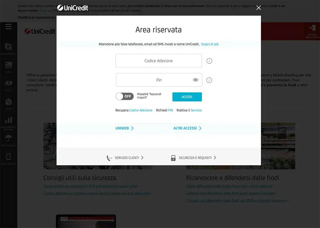 credenziali di accesso unicredit phishing