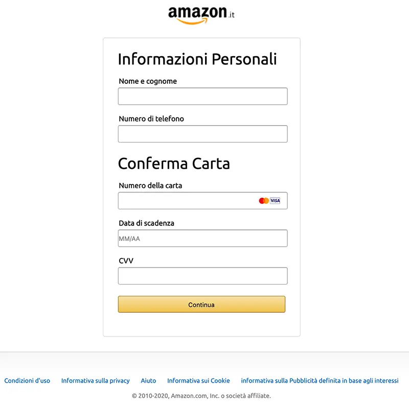 esempio di phishing su amazon