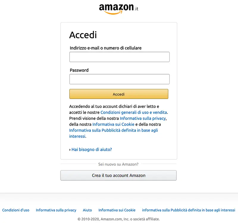 Account Amazon sospeso - richiesta credenziali
