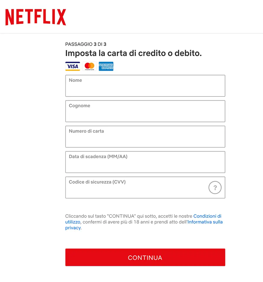 richiesta carta di credito netflix phishing