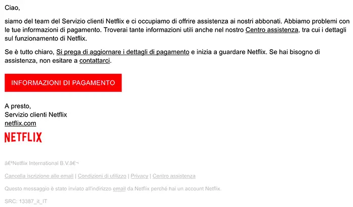 email di phishing netflix