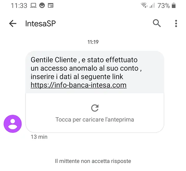 Phishing Intesa San Paolo via SMS