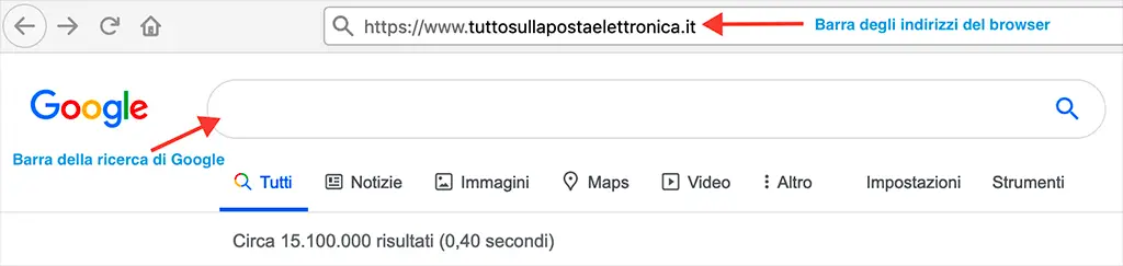 Barra degli indirizzi e barra di ricerca di Google