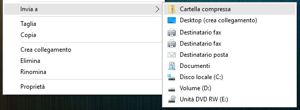 creare archivio zip con windows