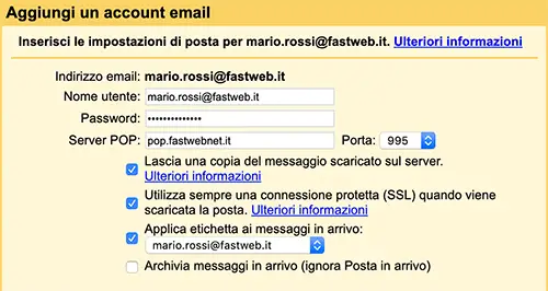 da fastweb mail a gmail
