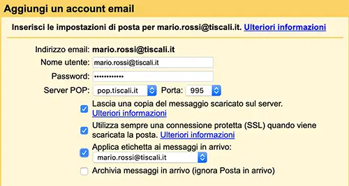 da tiscali mail a gmail