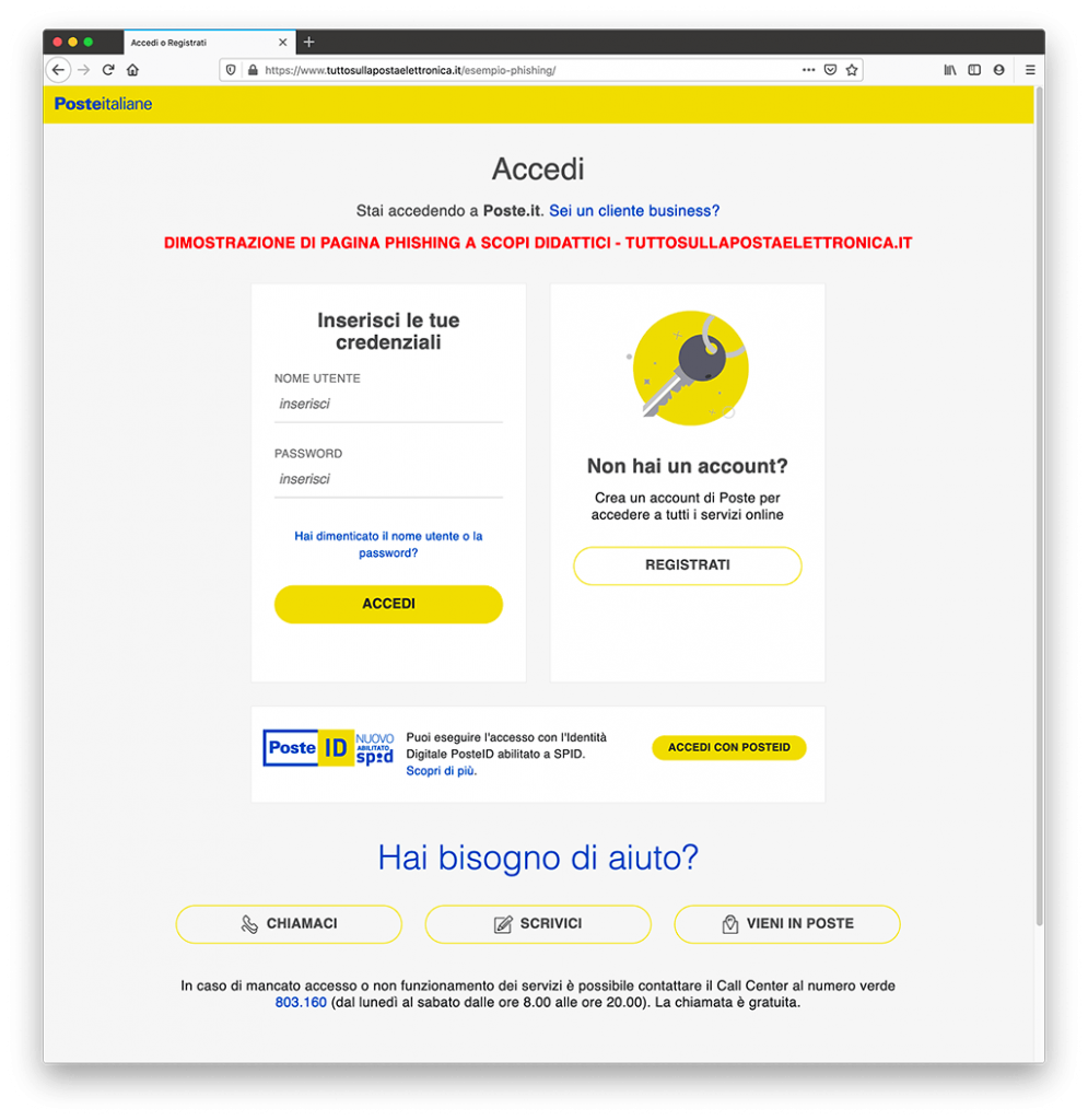 esempio sito phishing