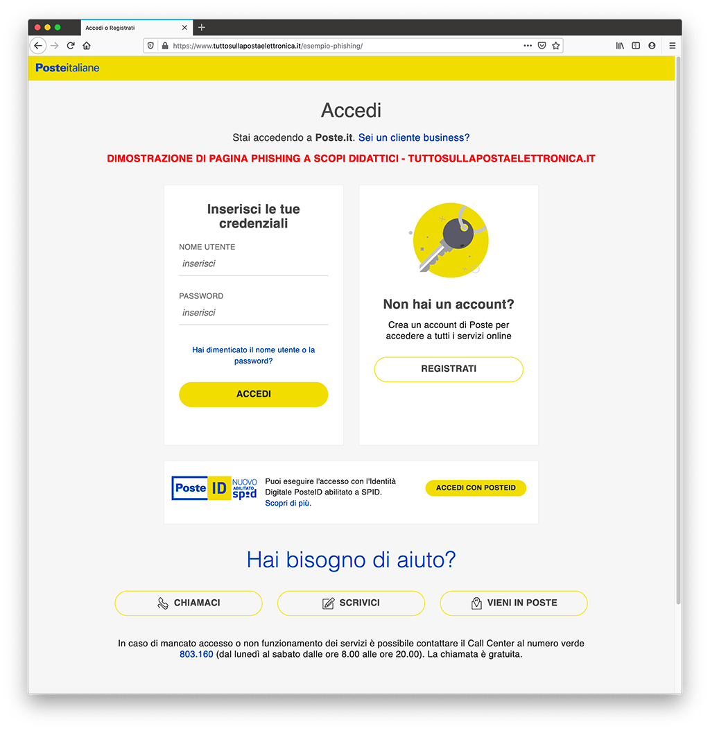 esempio sito phishing