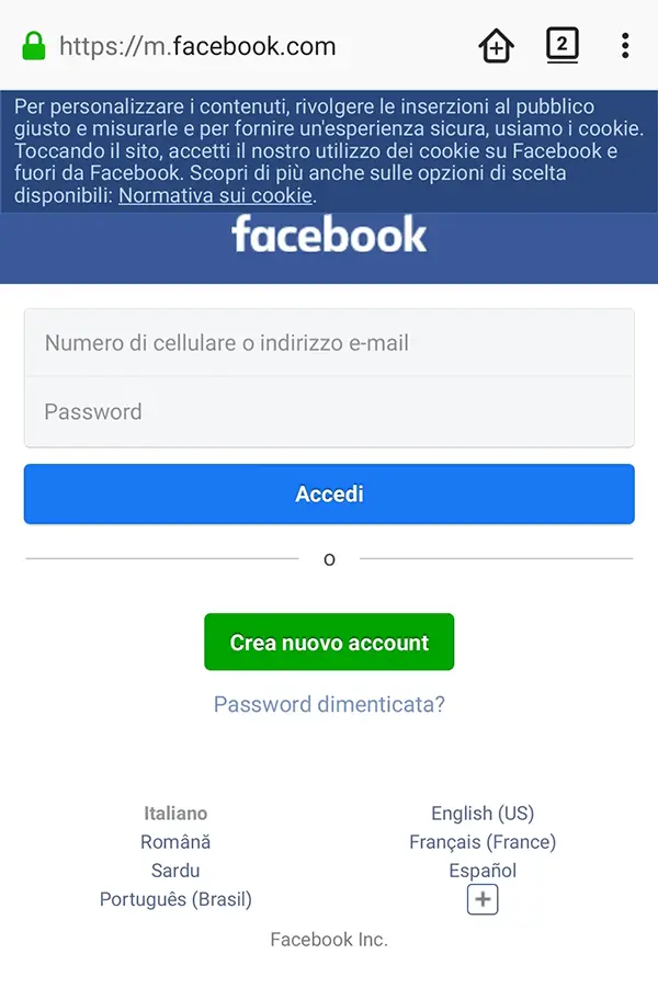 il vero login di facebook