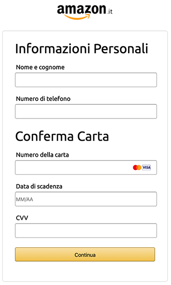 phishing amazon richiesta carta di credito