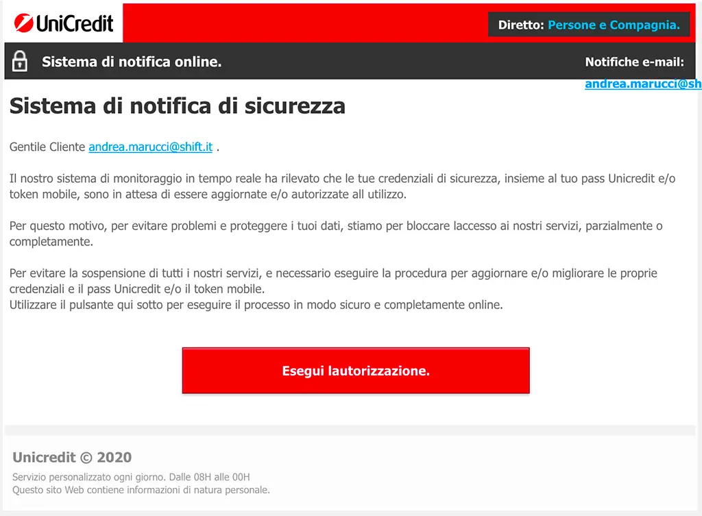 unicredit sistema di notifica di sicurezza