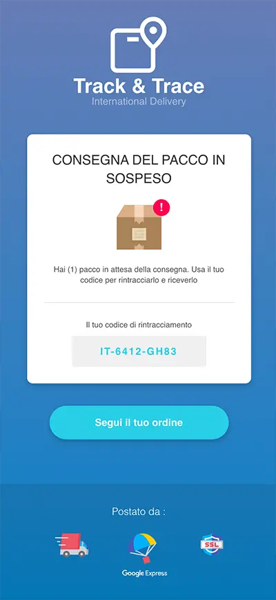 sito falso per your package is pending
