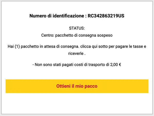 Your Package is pending in formato originale