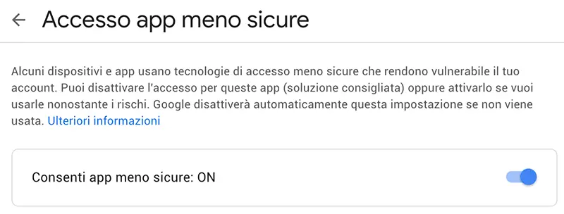 accesso app meno sicure google