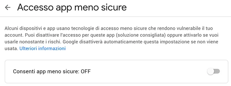 accesso app meno sicure google