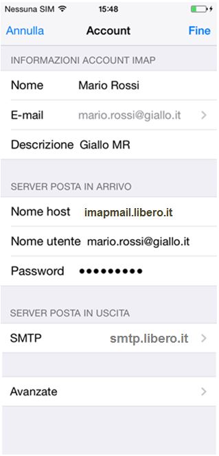 Configurazione iOS iPhone e iPad per Libero Mail