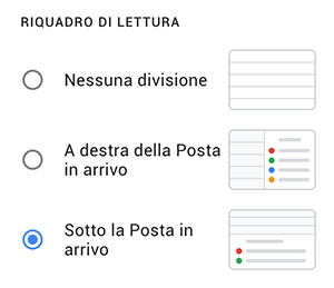 gmail riquadro di lettura