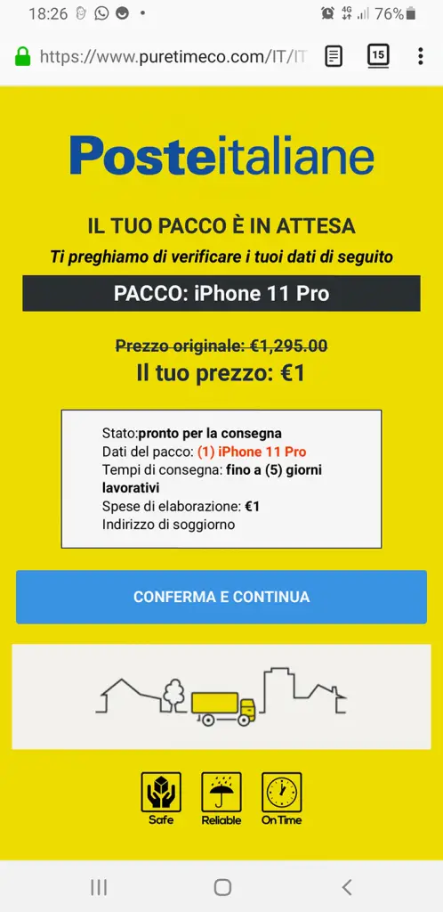 smishing consegna iphone sito poste italiane