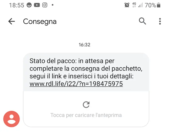 smishing consegna pacco