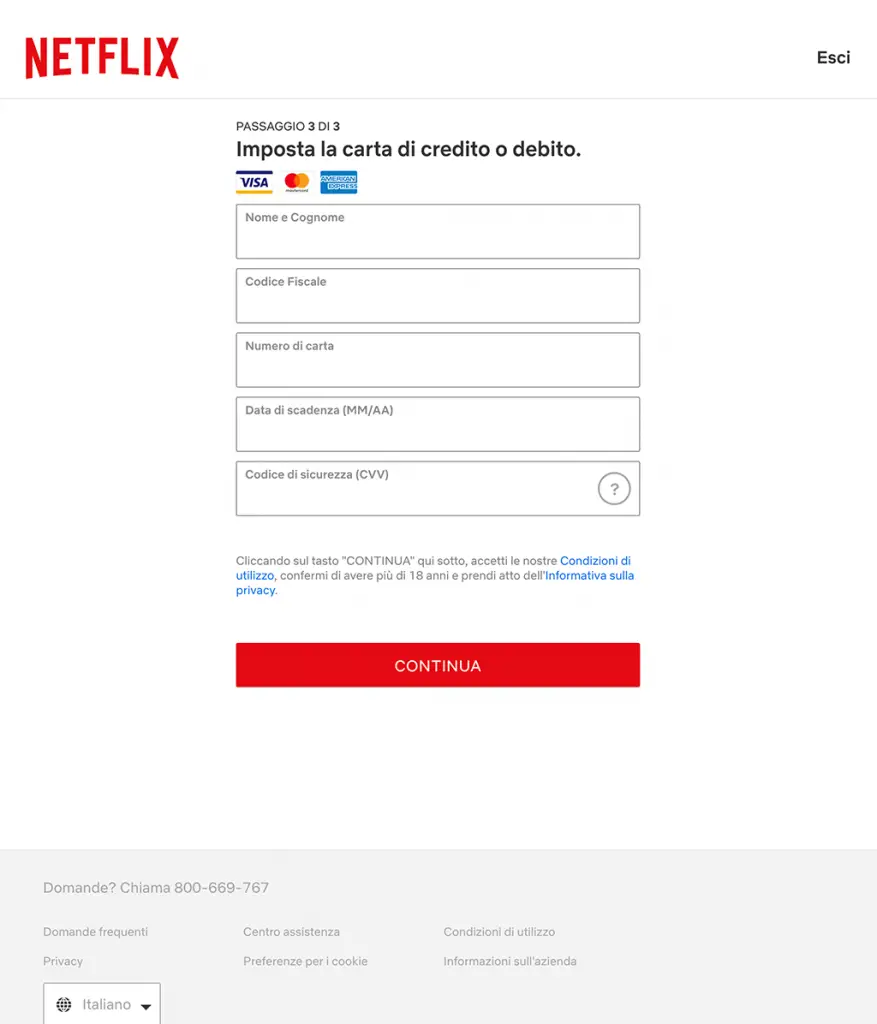 carta credito netflix phishing