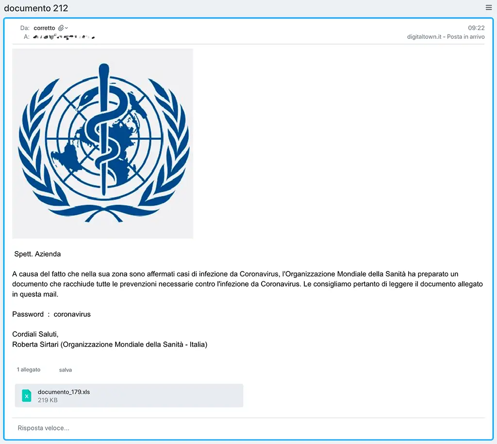 Email da Organizzazione Mondiale della Sanità
