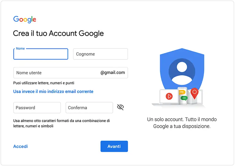 creare casella gmail