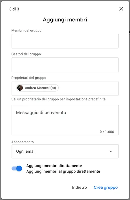 aggiunta dei membri al gruppo