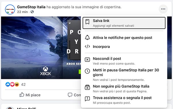 Come mandare via email un link di un post Facebook