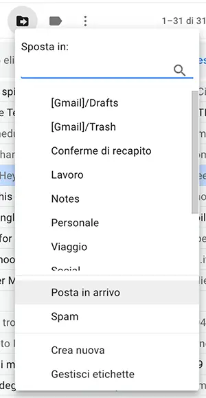 spostare un'email cancellata in posta in arrivo su gmail