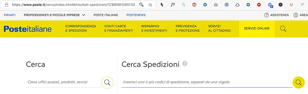 ricerca spedizioni poste italiane