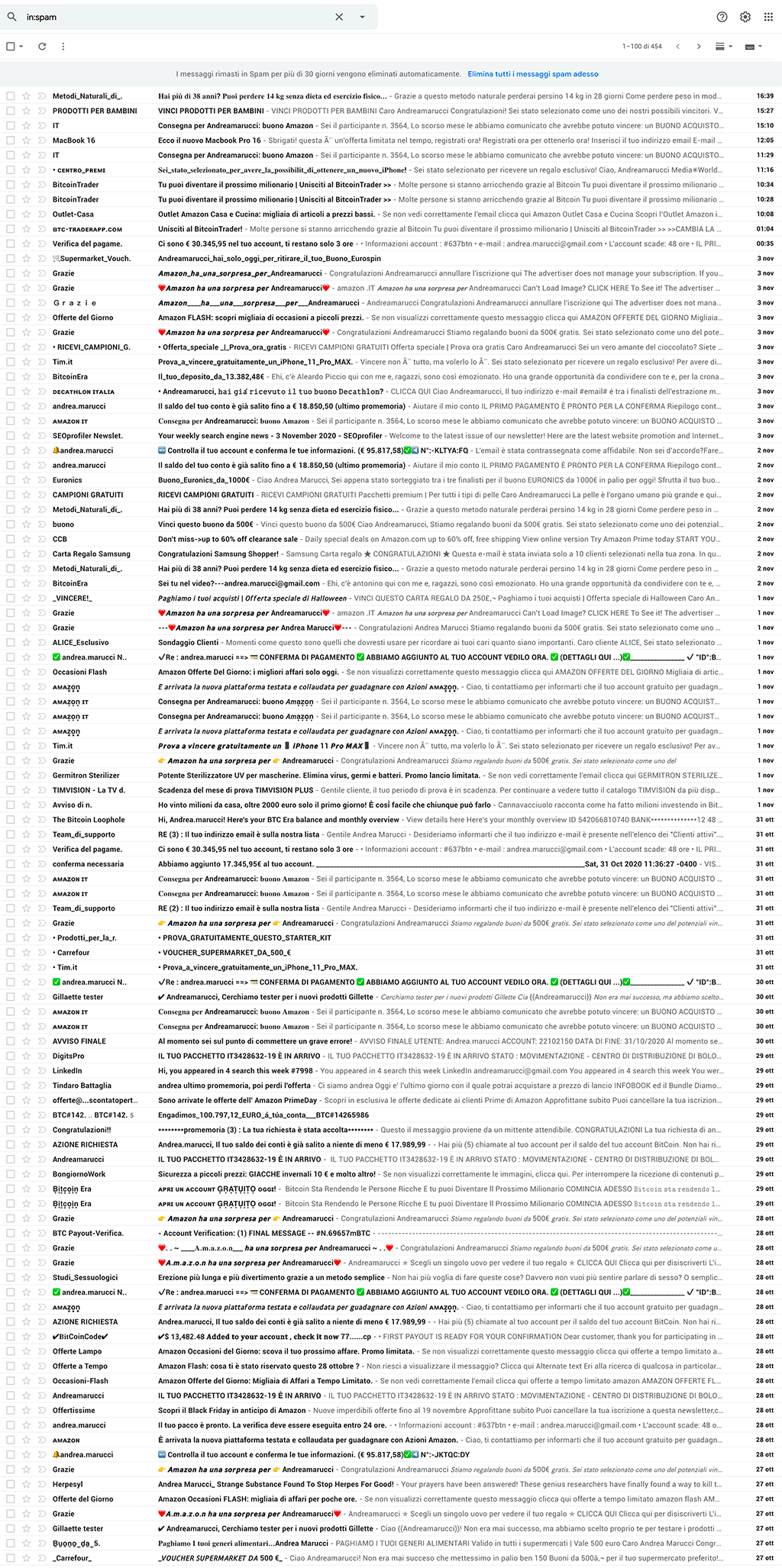 Truffe e spam Novembre 2020