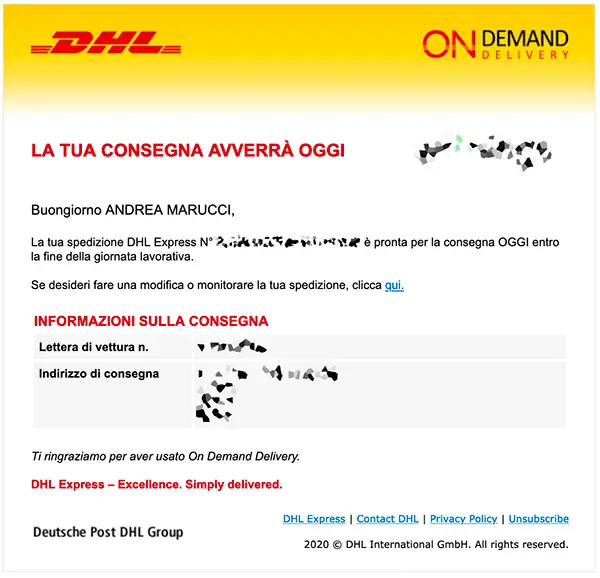 Consegna pacchi DHL