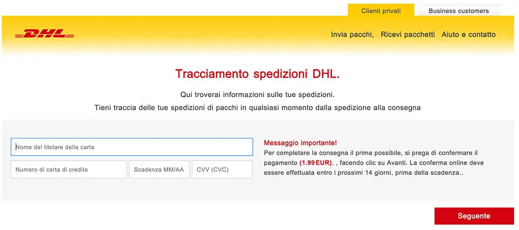 DHL : Il tuo pacco è stato restituito