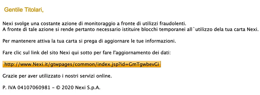 email falsa di nexi