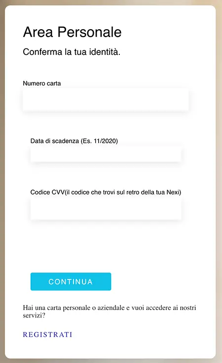 richiesta carta di credito sito phishing