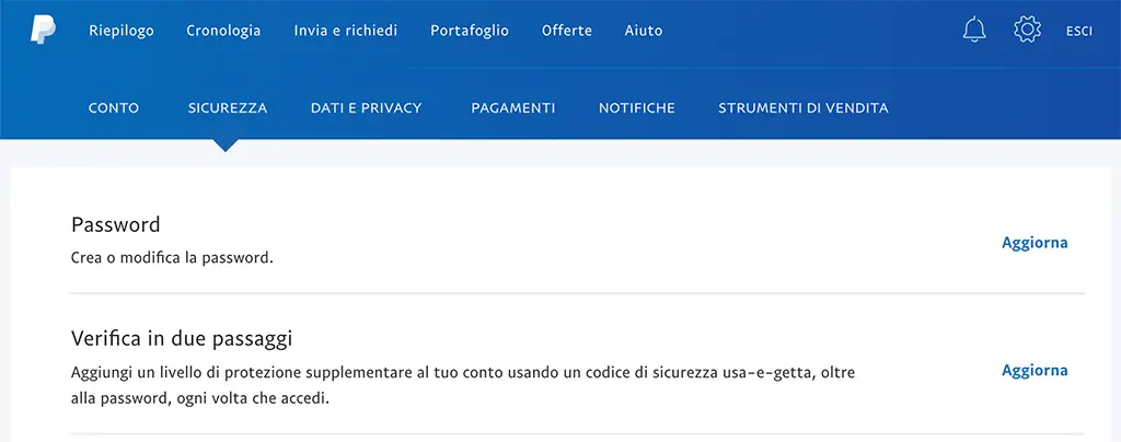 verifica in due passaggi su paypal