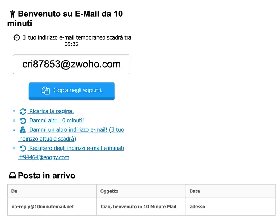 Come funziona email da 10 minuti