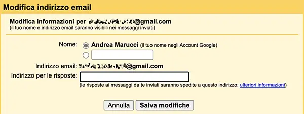 Indirizzo per risposte in Gmail