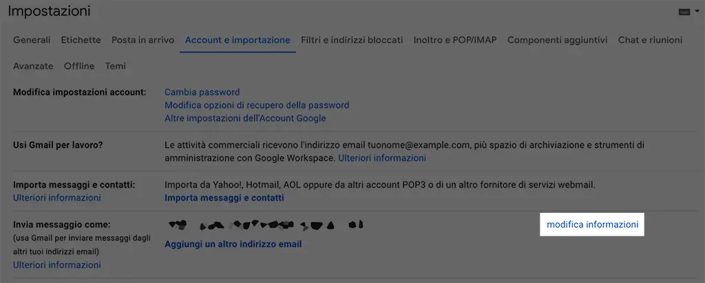 Indirizzo per risposte in Gmail