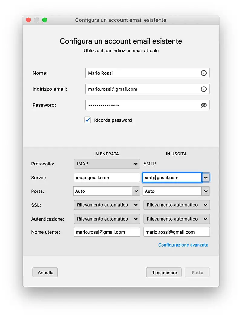 configurazione client di posta elettronica