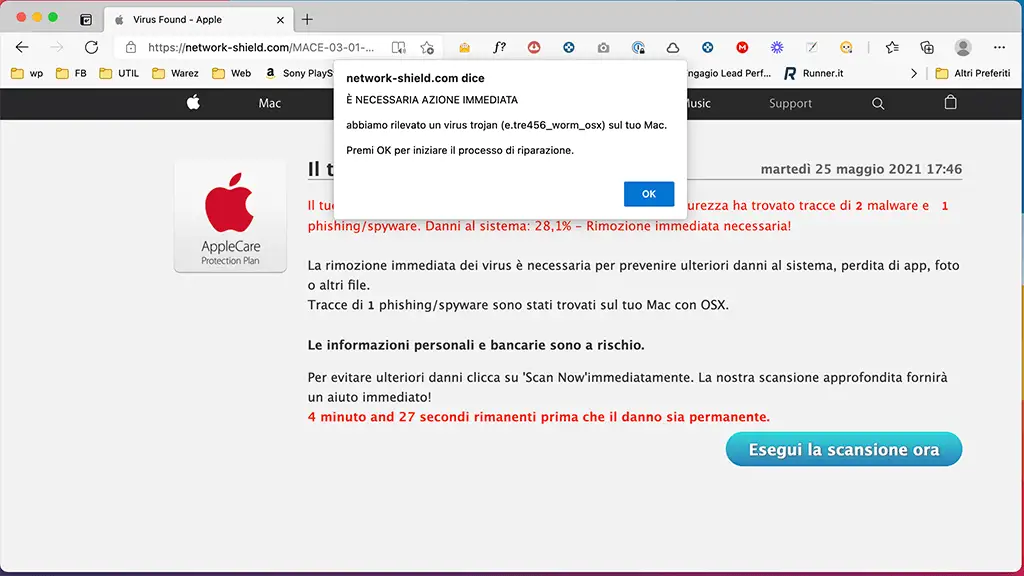 avviso falso di virus Mac