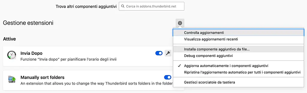 componenti aggiuntivi thunderbird