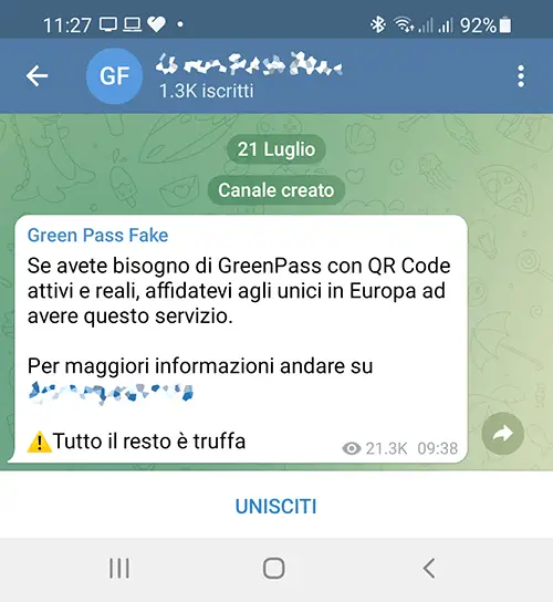 Green Pass falso truffa