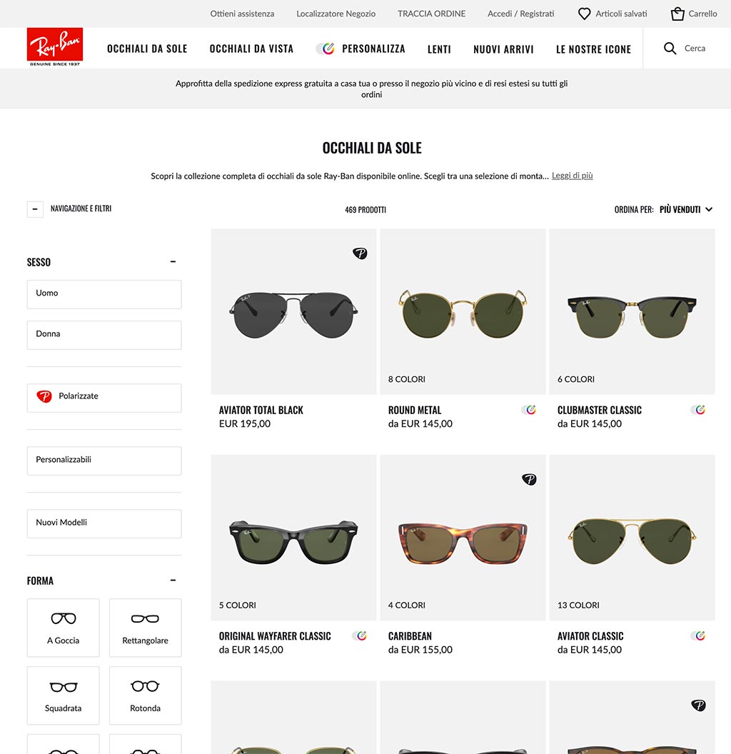 sito vero di rayban