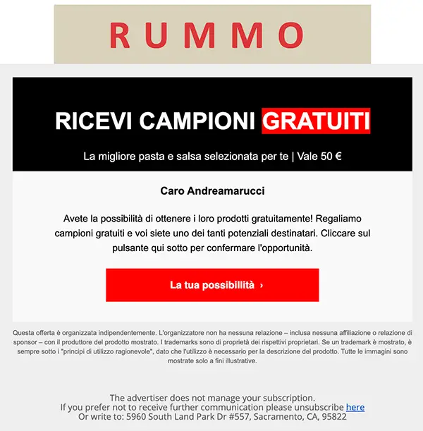 Rummo ricevi campioni gratuiti