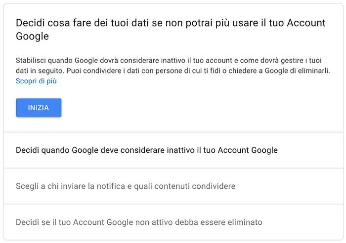 gestione account inattivo google