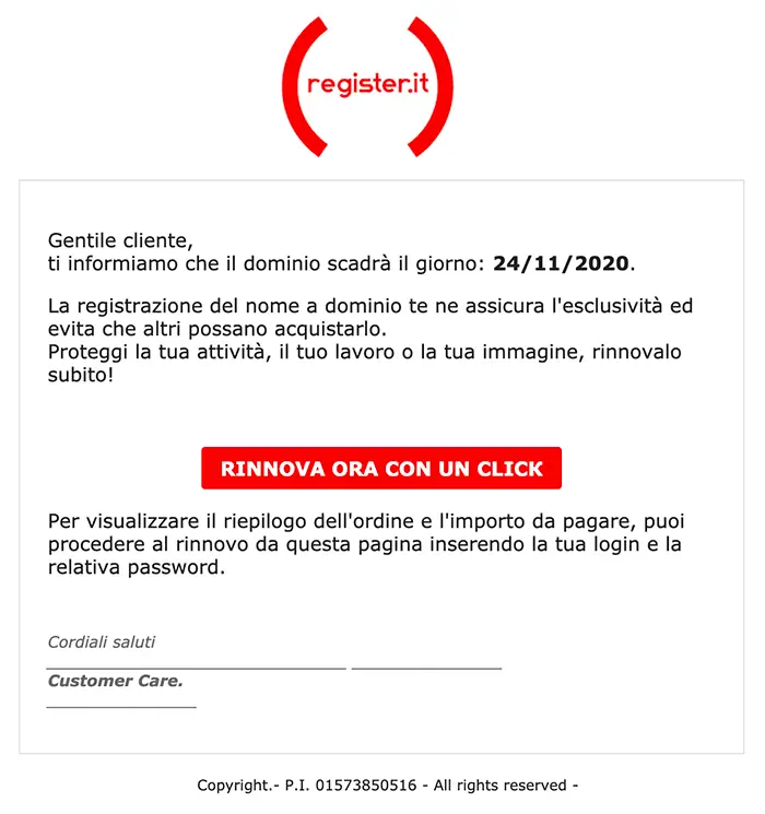 Email di register con sospensione dell'account