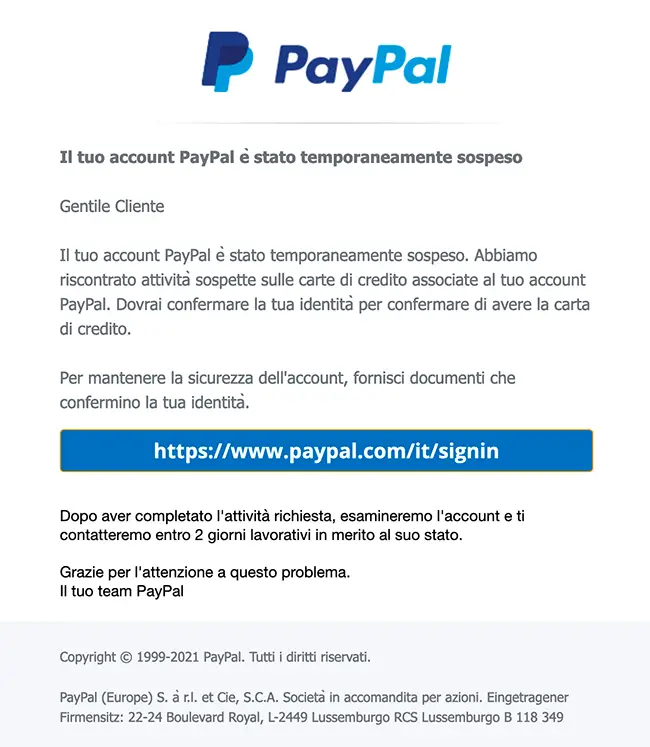 account paypal sospeso