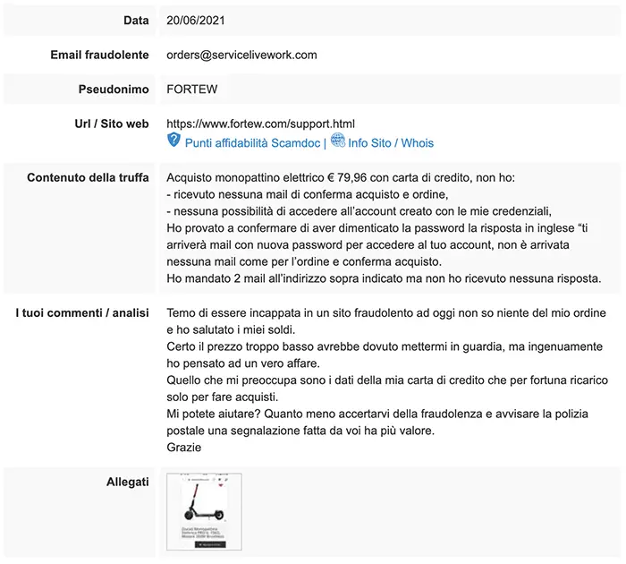 Segnalazione truffe online