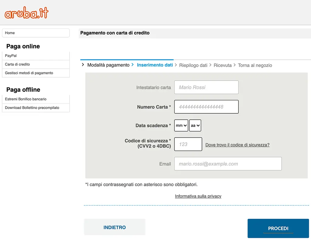 sito di phishing Il tuo dominio é attualmente ospitato da aruba